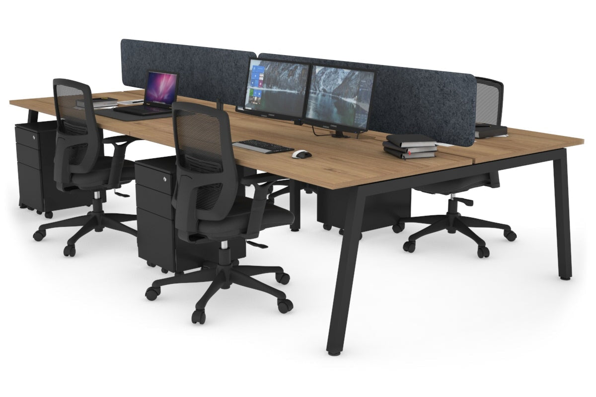 Quadro 4 Person Office Workstations [1200L x 800W with Cable Scallop] Jasonl black leg salvage oak dark grey echo panel (400H x 1200W)
