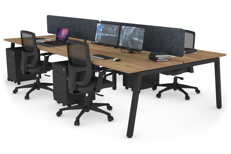 Quadro 4 Person Office Workstations [1200L x 800W with Cable Scallop] Jasonl black leg salvage oak dark grey echo panel (400H x 1200W)