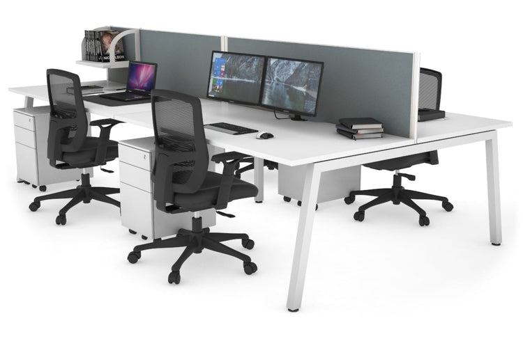 Quadro 4 Person Office Workstations [1200L x 800W with Cable Scallop] Jasonl white leg white cool grey (500H x 1200W)