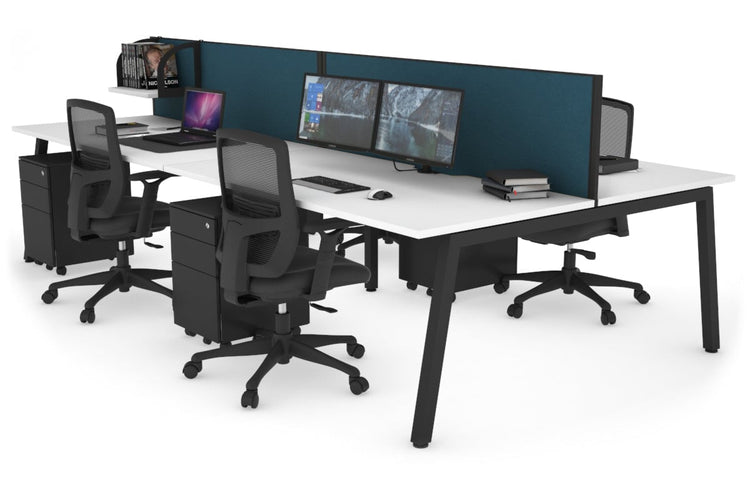 Quadro 4 Person Office Workstations [1200L x 800W with Cable Scallop] Jasonl black leg white deep blue (500H x 1200W)