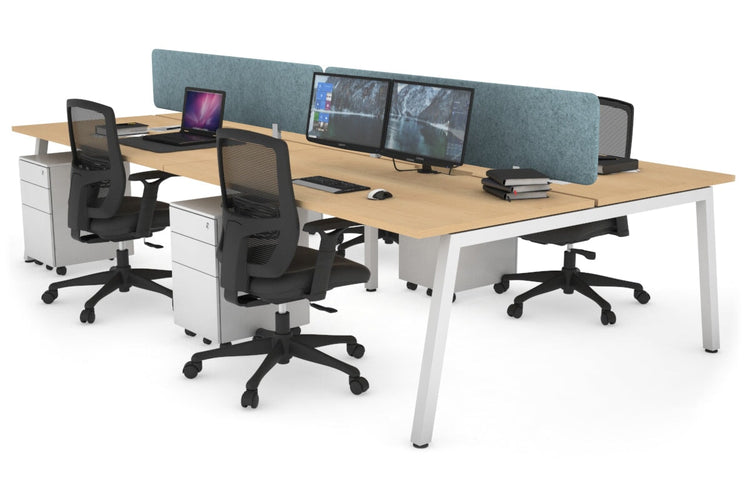 Quadro 4 Person Office Workstations [1200L x 800W with Cable Scallop] Jasonl white leg maple blue echo panel (400H x 1200W)
