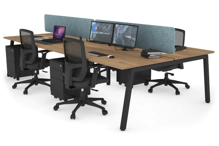 Quadro 4 Person Office Workstations [1200L x 800W with Cable Scallop] Jasonl black leg salvage oak blue echo panel (400H x 1200W)