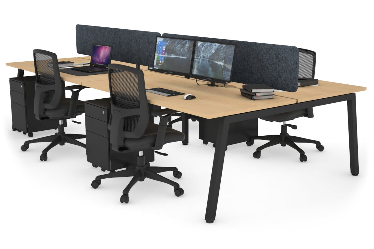 Quadro 4 Person Office Workstations [1200L x 800W with Cable Scallop] Jasonl black leg maple dark grey echo panel (400H x 1200W)