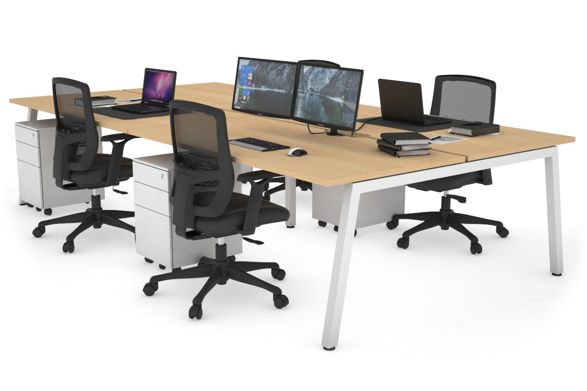 Quadro 4 Person Office Workstations [1200L x 800W with Cable Scallop] Jasonl white leg maple none