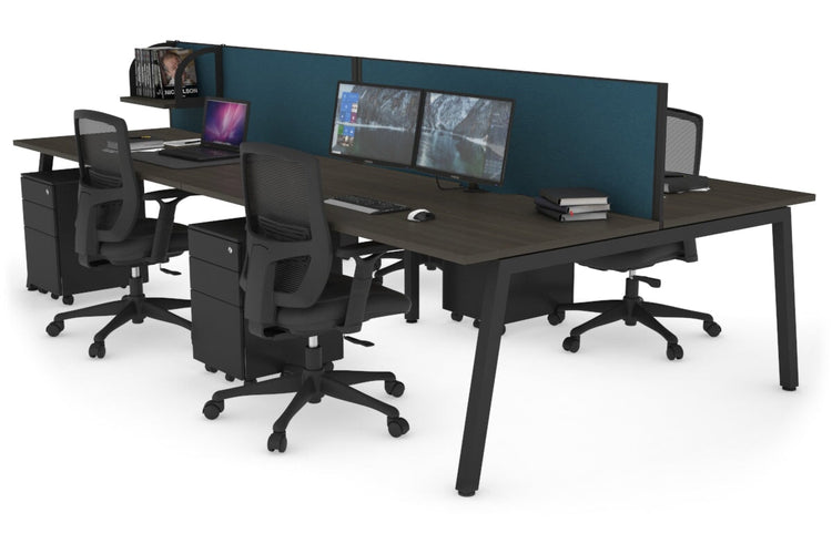 Quadro 4 Person Office Workstations [1200L x 800W with Cable Scallop] Jasonl black leg dark oak deep blue (500H x 1200W)