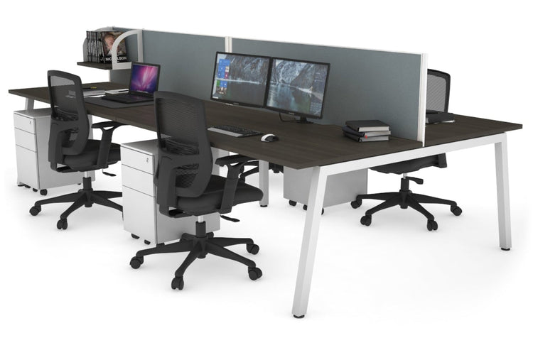 Quadro 4 Person Office Workstations [1200L x 800W with Cable Scallop] Jasonl white leg dark oak cool grey (500H x 1200W)