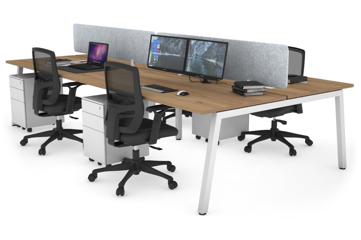 Quadro 4 Person Office Workstations [1200L x 800W with Cable Scallop] Jasonl white leg salvage oak light grey echo panel (400H x 1200W)