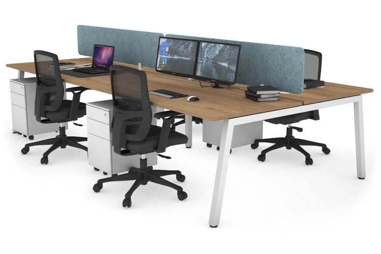 Quadro 4 Person Office Workstations [1200L x 800W with Cable Scallop] Jasonl white leg salvage oak blue echo panel (400H x 1200W)