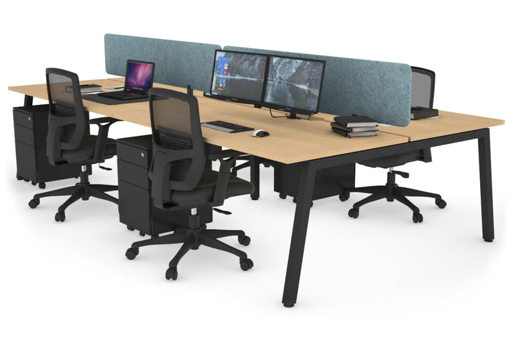 Quadro 4 Person Office Workstations [1200L x 800W with Cable Scallop] Jasonl black leg maple blue echo panel (400H x 1200W)