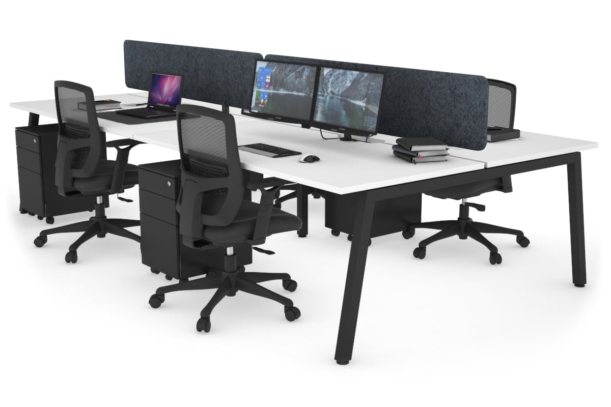 Quadro 4 Person Office Workstations [1200L x 800W with Cable Scallop] Jasonl black leg white dark grey echo panel (400H x 1200W)