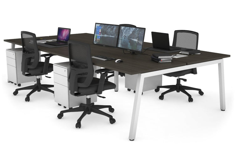 Quadro 4 Person Office Workstations [1200L x 800W with Cable Scallop] Jasonl white leg dark oak none