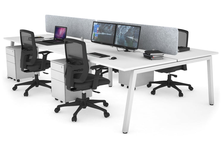 Quadro 4 Person Office Workstations [1200L x 800W with Cable Scallop] Jasonl white leg white light grey echo panel (400H x 1200W)