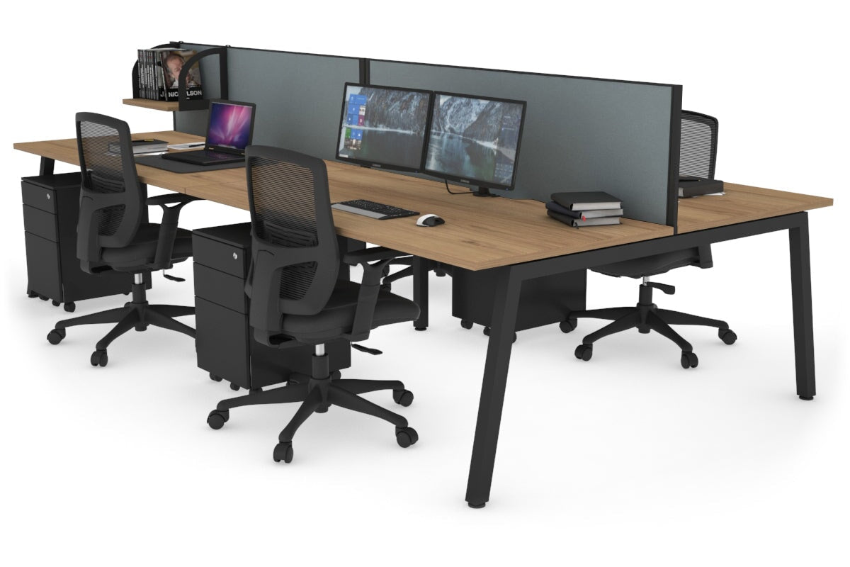 Quadro 4 Person Office Workstations [1200L x 800W with Cable Scallop] Jasonl black leg salvage oak cool grey (500H x 1200W)