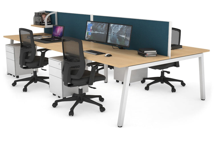 Quadro 4 Person Office Workstations [1200L x 800W with Cable Scallop] Jasonl white leg maple deep blue (500H x 1200W)