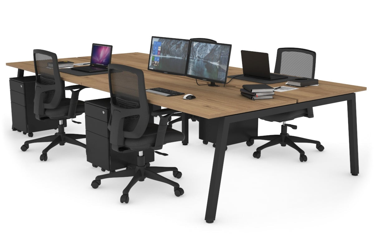 Quadro 4 Person Office Workstations [1200L x 800W with Cable Scallop] Jasonl black leg salvage oak none