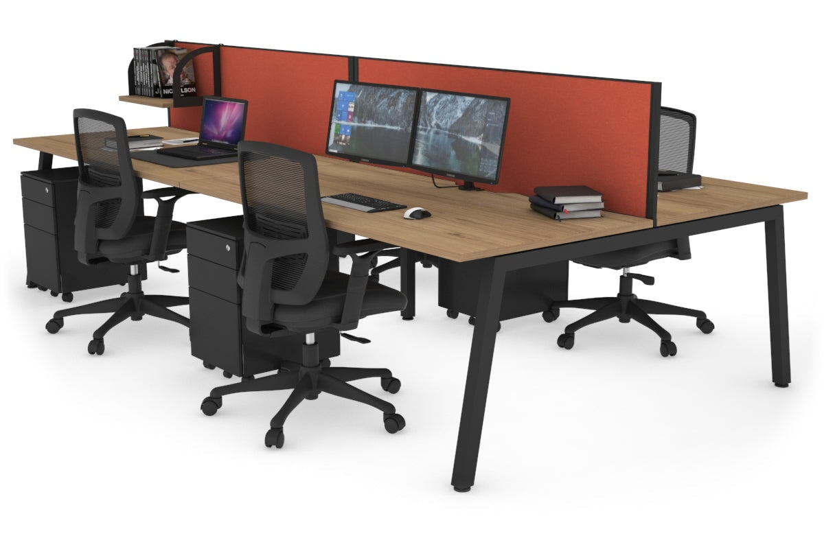 Quadro 4 Person Office Workstations [1200L x 800W with Cable Scallop] Jasonl black leg salvage oak orange squash (500H x 1200W)