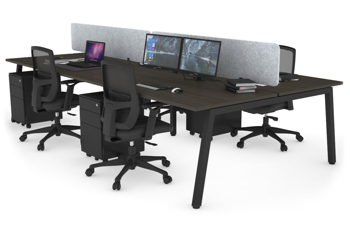 Quadro 4 Person Office Workstations [1200L x 800W with Cable Scallop] Jasonl black leg dark oak light grey echo panel (400H x 1200W)