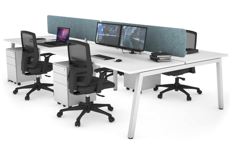 Quadro 4 Person Office Workstations [1200L x 800W with Cable Scallop] Jasonl white leg white blue echo panel (400H x 1200W)