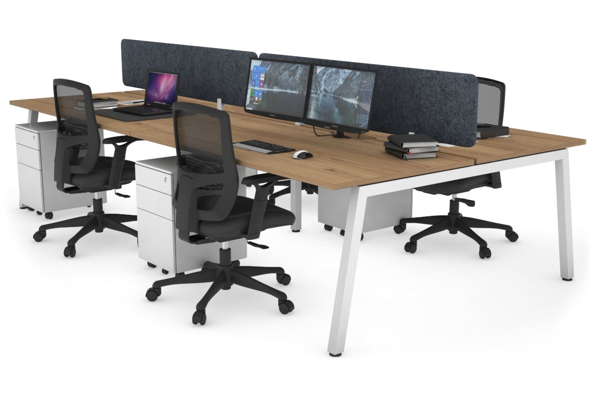 Quadro 4 Person Office Workstations [1200L x 800W with Cable Scallop] Jasonl white leg salvage oak dark grey echo panel (400H x 1200W)