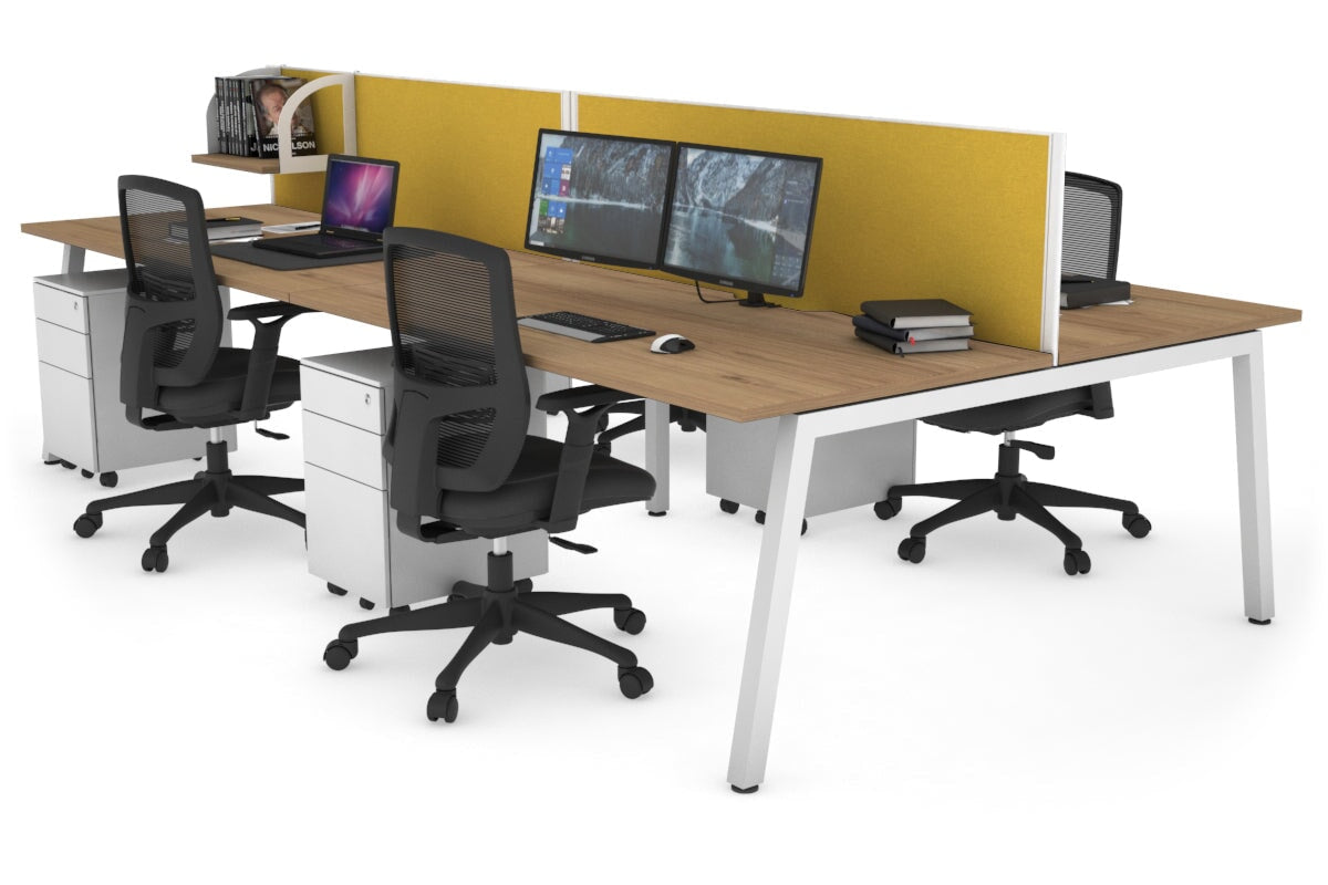 Quadro 4 Person Office Workstations [1200L x 800W with Cable Scallop] Jasonl white leg salvage oak mustard yellow (500H x 1200W)