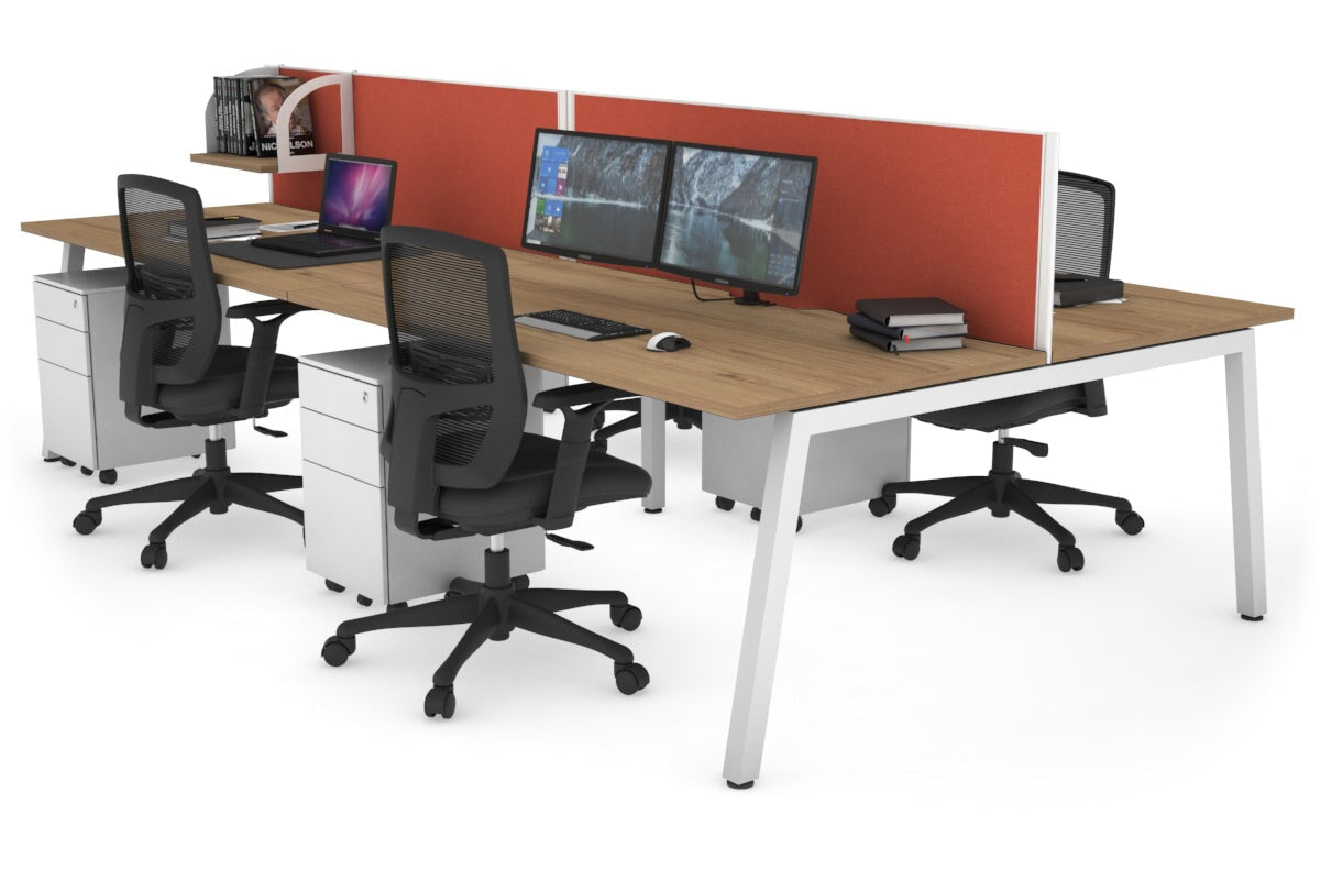 Quadro 4 Person Office Workstations [1200L x 800W with Cable Scallop] Jasonl white leg salvage oak orange squash (500H x 1200W)