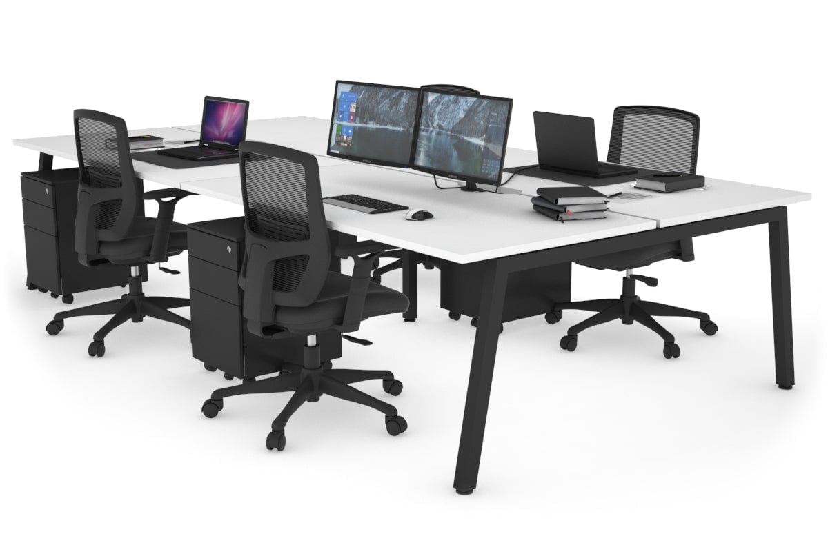 Quadro 4 Person Office Workstations [1200L x 800W with Cable Scallop] Jasonl black leg white none