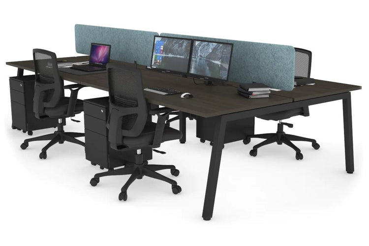 Quadro 4 Person Office Workstations [1200L x 800W with Cable Scallop] Jasonl black leg dark oak blue echo panel (400H x 1200W)