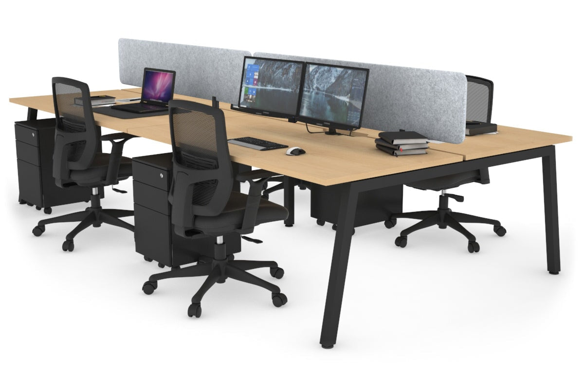 Quadro 4 Person Office Workstations [1200L x 800W with Cable Scallop] Jasonl black leg maple light grey echo panel (400H x 1200W)
