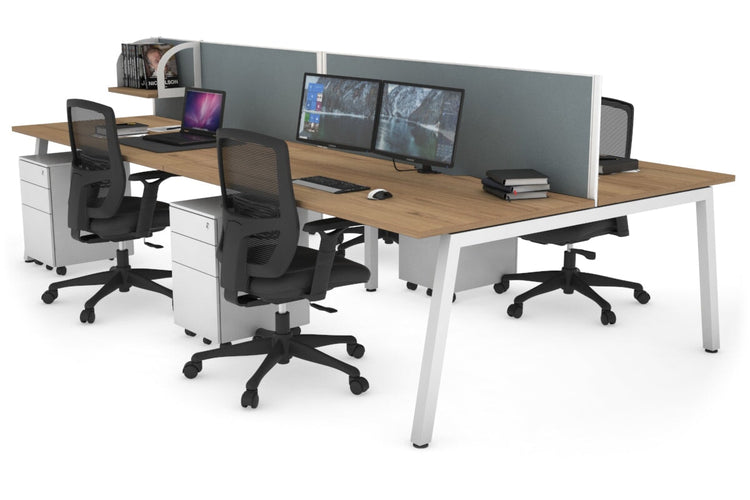 Quadro 4 Person Office Workstations [1200L x 800W with Cable Scallop] Jasonl white leg salvage oak cool grey (500H x 1200W)