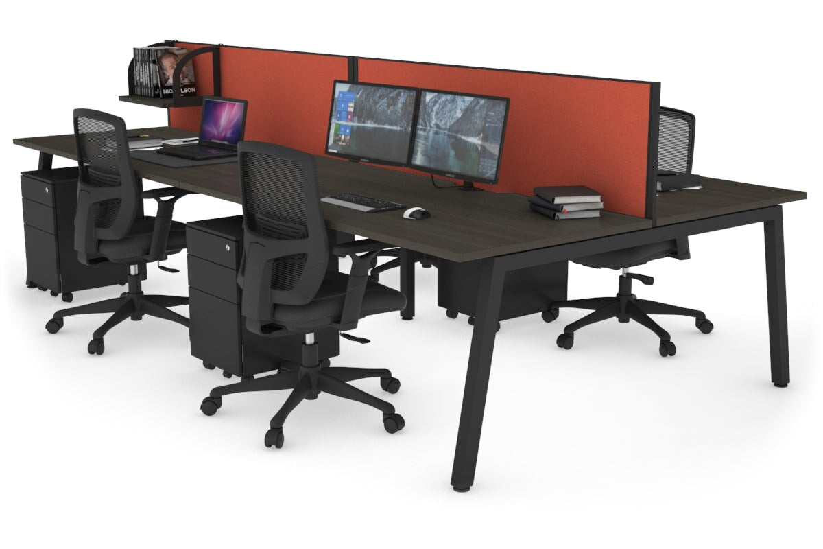 Quadro 4 Person Office Workstations [1200L x 800W with Cable Scallop] Jasonl black leg dark oak orange squash (500H x 1200W)