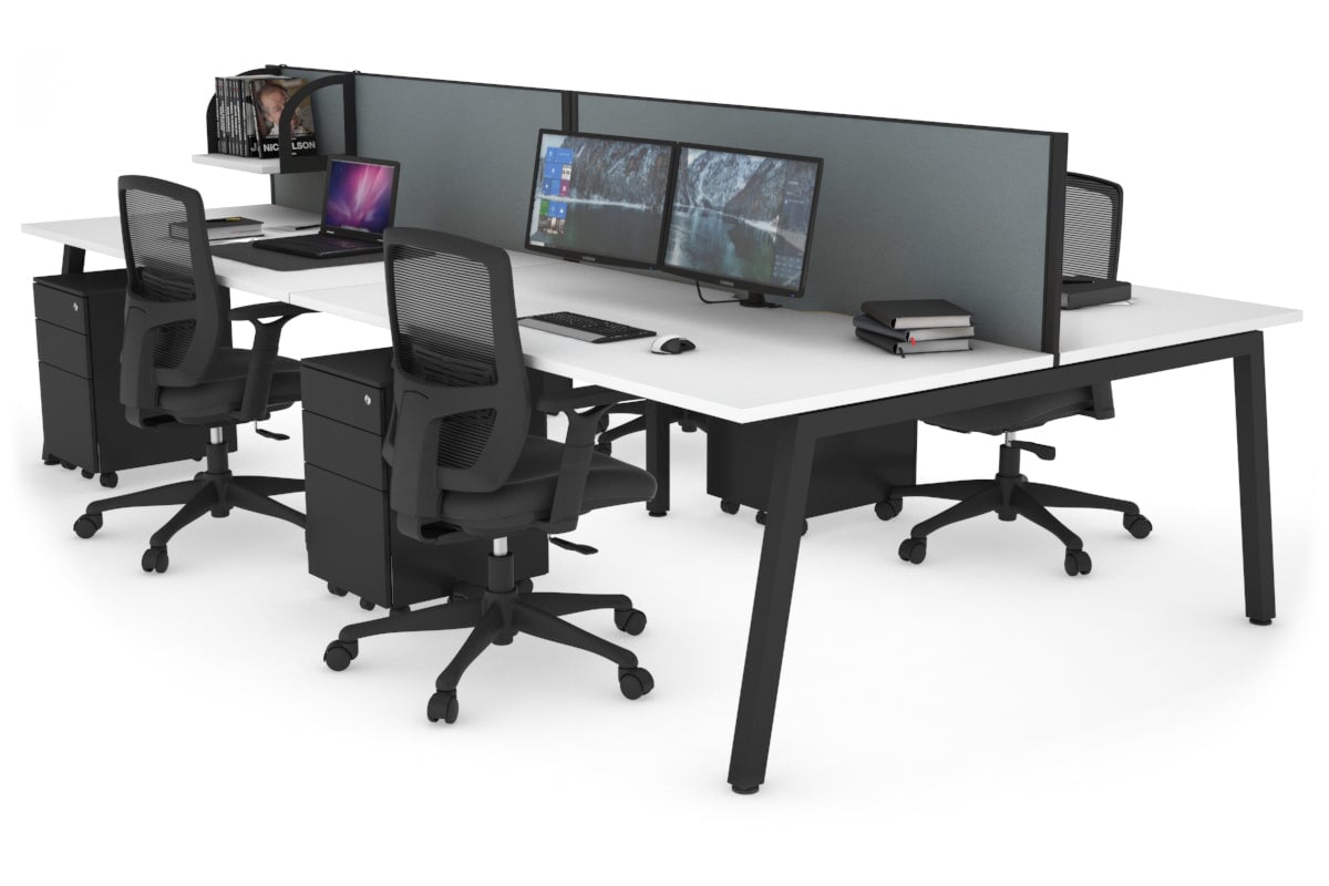Quadro 4 Person Office Workstations [1200L x 800W with Cable Scallop] Jasonl black leg white cool grey (500H x 1200W)