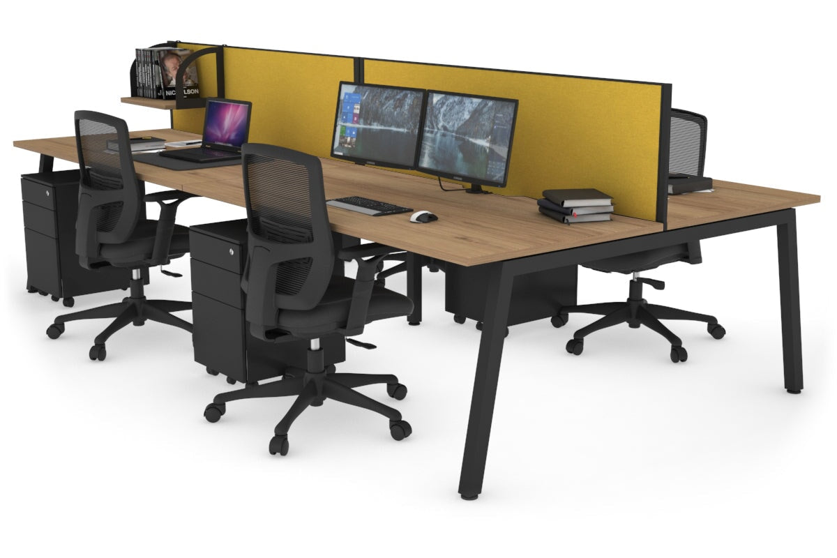 Quadro 4 Person Office Workstations [1200L x 800W with Cable Scallop] Jasonl black leg salvage oak mustard yellow (500H x 1200W)