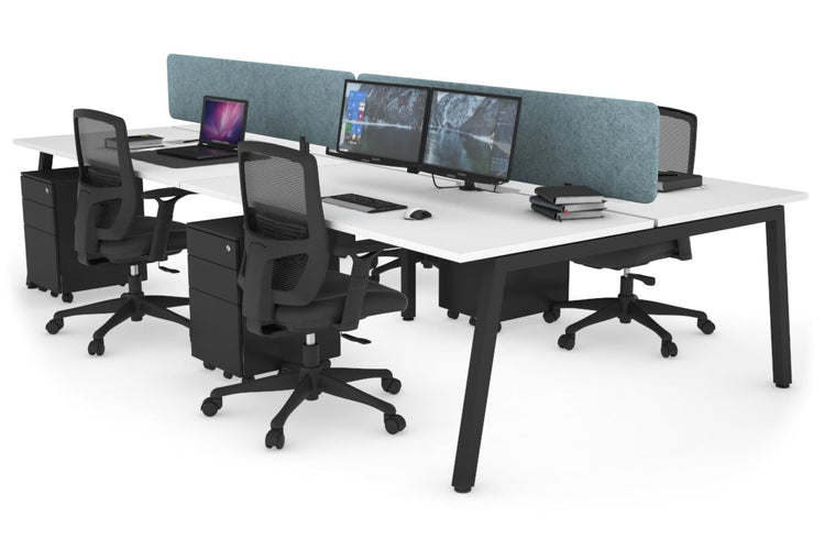 Quadro 4 Person Office Workstations [1200L x 800W with Cable Scallop] Jasonl black leg white blue echo panel (400H x 1200W)