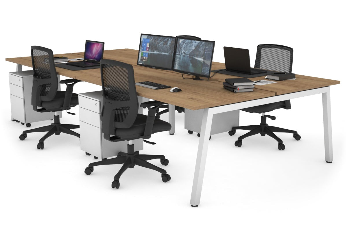 Quadro 4 Person Office Workstations [1200L x 800W with Cable Scallop] Jasonl white leg salvage oak none