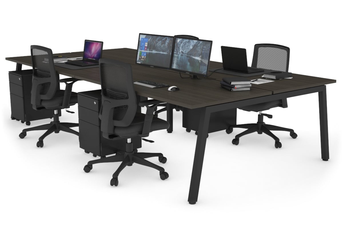 Quadro 4 Person Office Workstations [1200L x 800W with Cable Scallop] Jasonl black leg dark oak none
