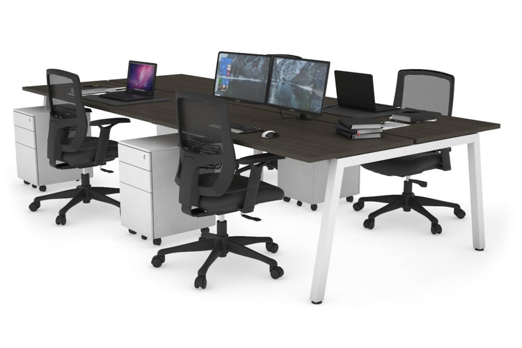 Quadro 4 Person Office Workstations [1400L x 700W] Jasonl white leg dark oak none