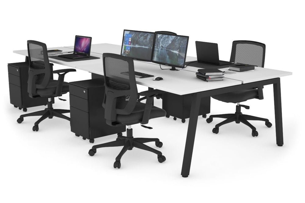 Quadro 4 Person Office Workstation [1400L x 700W]-black leg white none
