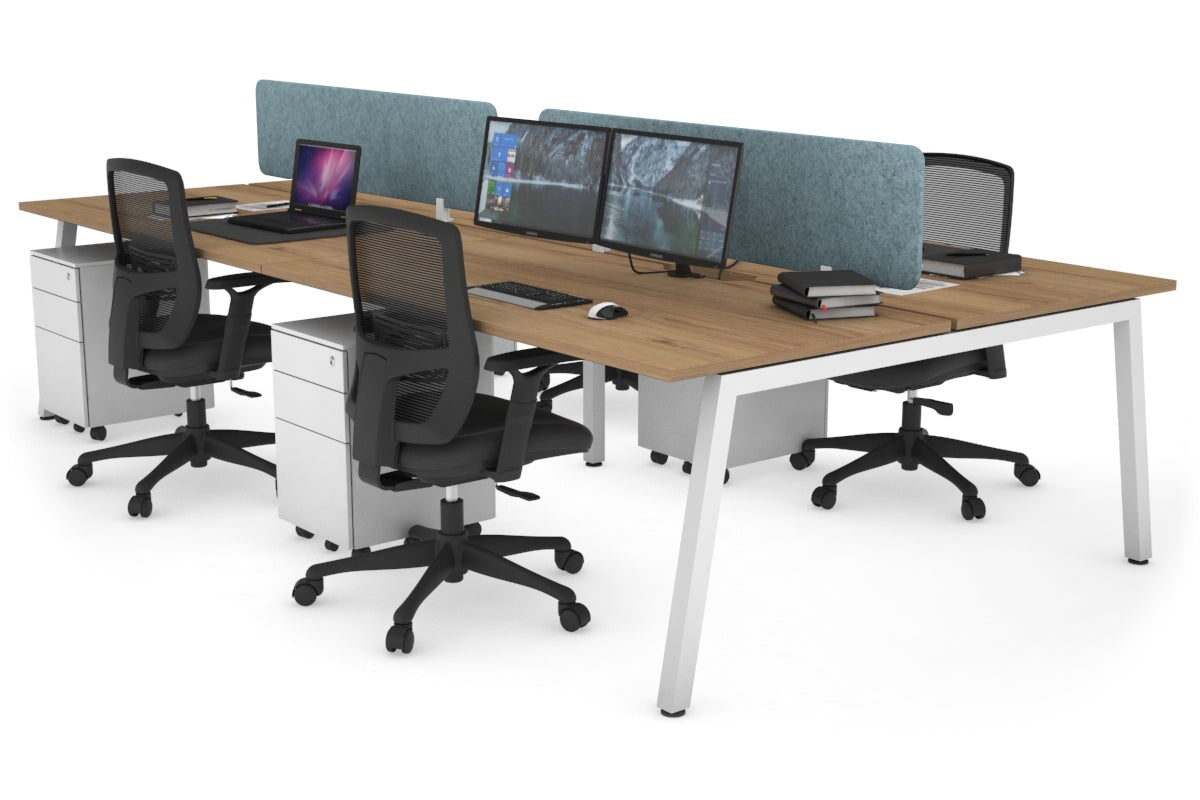 Quadro 4 Person Office Workstations [1400L x 700W] Jasonl white leg salvage oak blue echo panel (400H x 1200W)