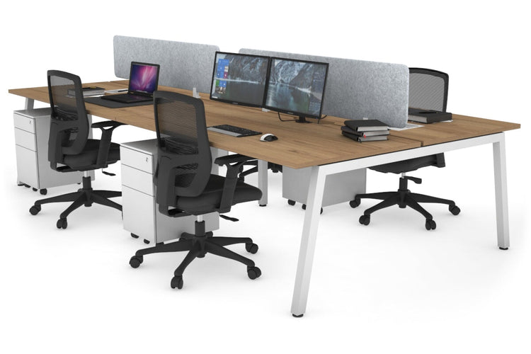 Quadro 4 Person Office Workstations [1400L x 700W] Jasonl white leg salvage oak light grey echo panel (400H x 1200W)