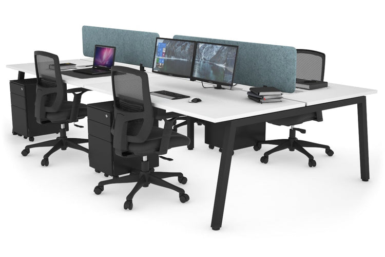 Quadro 4 Person Office Workstations [1400L x 700W] Jasonl black leg white blue echo panel (400H x 1200W)