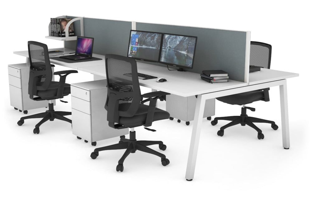 Quadro 4 Person Office Workstation [1400L x 700W]-white leg white cool grey (500H x 1400W)