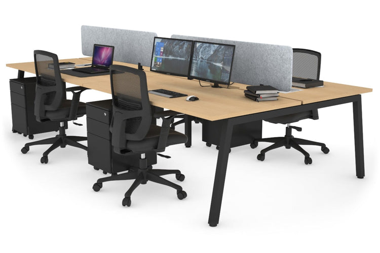 Quadro 4 Person Office Workstations [1400L x 700W] Jasonl black leg maple light grey echo panel (400H x 1200W)