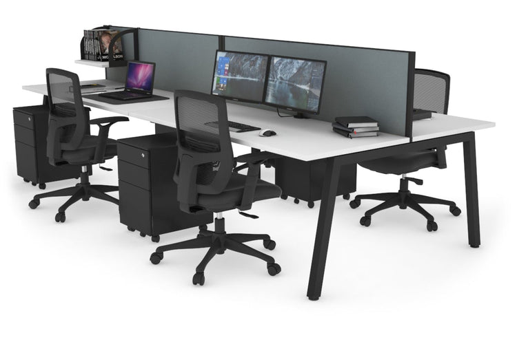 Quadro 4 Person Office Workstations [1400L x 700W] Jasonl black leg white cool grey (500H x 1400W)