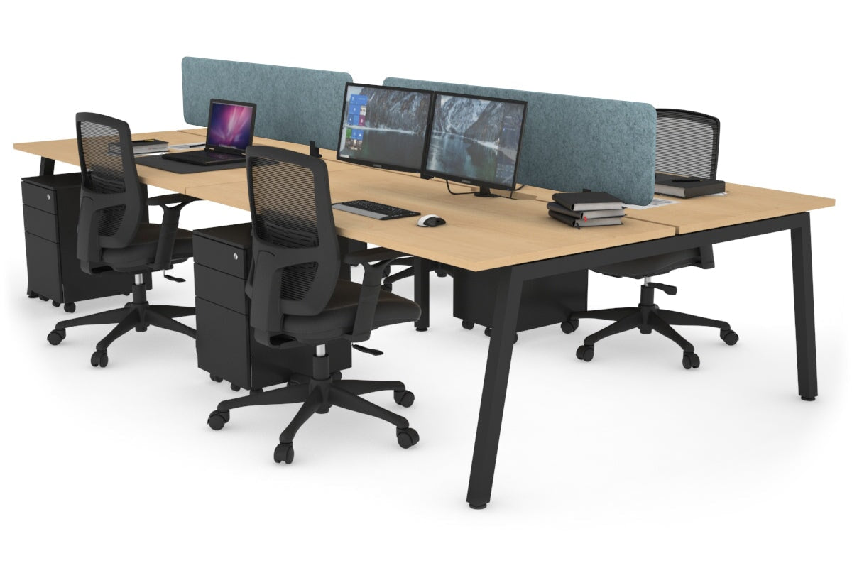 Quadro 4 Person Office Workstations [1400L x 700W] Jasonl black leg maple blue echo panel (400H x 1200W)