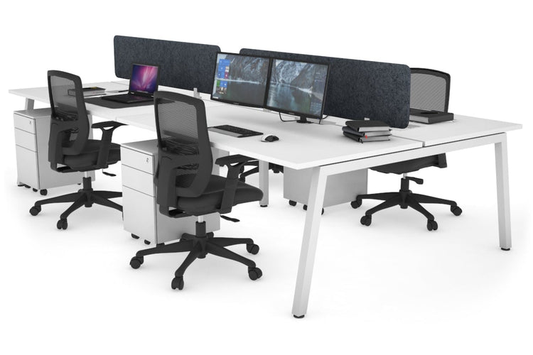 Quadro 4 Person Office Workstations [1400L x 700W] Jasonl white leg white dark grey echo panel (400H x 1200W)