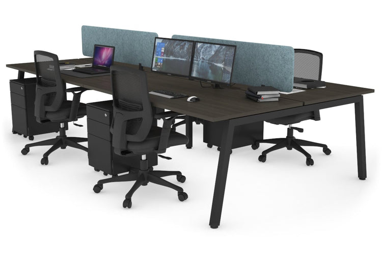 Quadro 4 Person Office Workstations [1400L x 700W] Jasonl black leg dark oak blue echo panel (400H x 1200W)