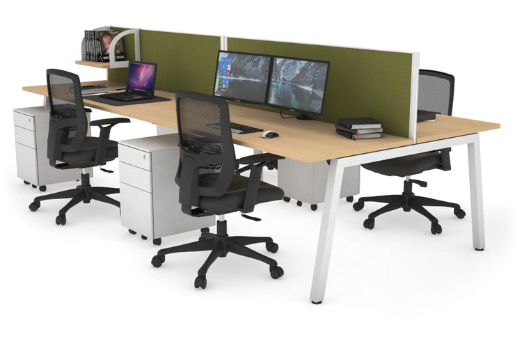 Quadro 4 Person Office Workstations [1400L x 700W] Jasonl white leg maple green moss (500H x 1400W)
