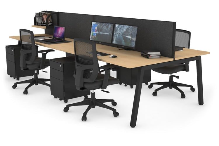 Quadro 4 Person Office Workstations [1400L x 700W] Jasonl black leg maple moody charcoal (500H x 1400W)