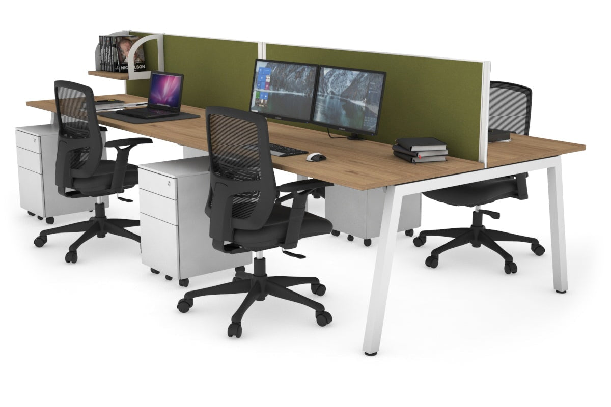 Quadro 4 Person Office Workstations [1400L x 700W] Jasonl white leg salvage oak green moss (500H x 1400W)