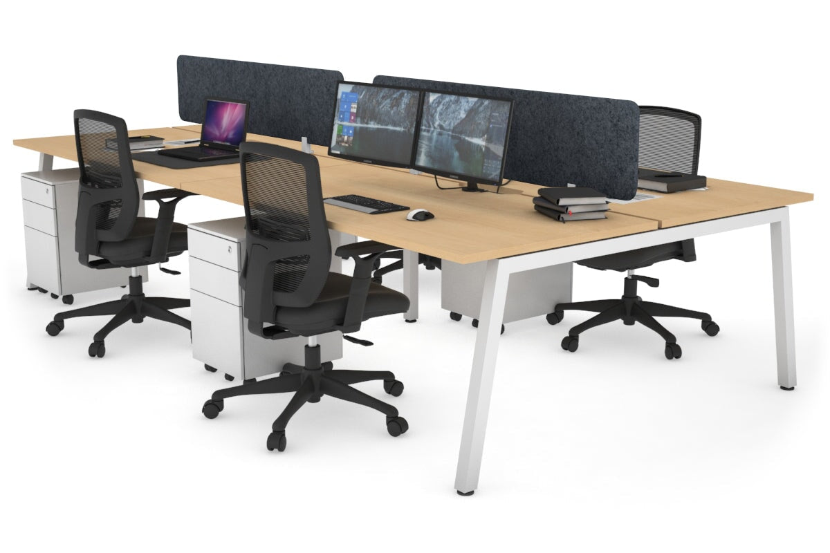 Quadro 4 Person Office Workstations [1400L x 700W] Jasonl white leg maple dark grey echo panel (400H x 1200W)